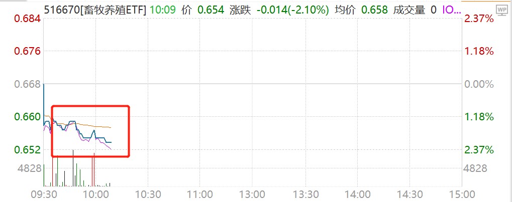 猪肉股早盘走弱，新五丰跌超5%，畜牧养殖ETF(516670)盘中溢价，连续两日资金净流入266万元