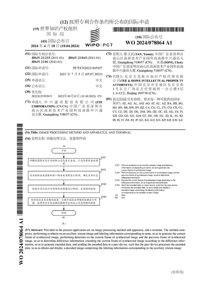中兴通讯公布国际专利申请：“图像处理方法、装置和终端”