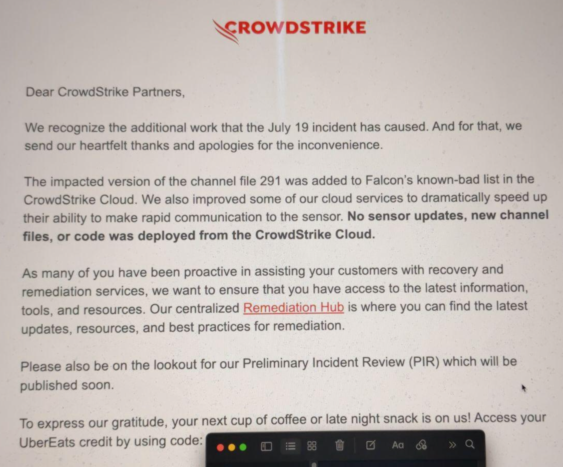 Crowdstrike给全球宕机受害用户的赔偿是……