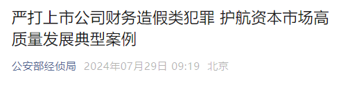 公安部经侦局公布严打上市公司财务造假类犯罪典型案例：坚持“一案双查”，同步审查会计、审计、保荐、法律服务等第三方中介组织是否存在出具证明文件造假行为