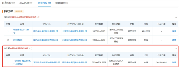 阳光保险“难脱险”：6.95亿股权冻结“疑云”未消，业绩分化压力加剧