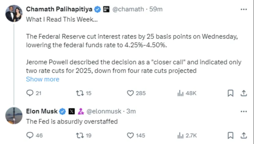 马斯克炮轰美联储人力过剩，政府效率部或将推动重大改革