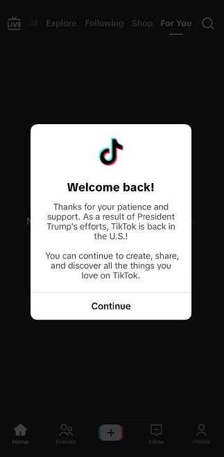 不到一天，TikTok恢复在美服务！将寻找在美可用的长期解决方案