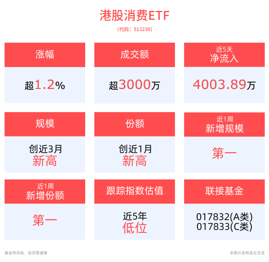 DeepSeek引领AI估值重塑，科技成长主线推动港股“开门红”，港股消费ETF(513230)上涨1.24%