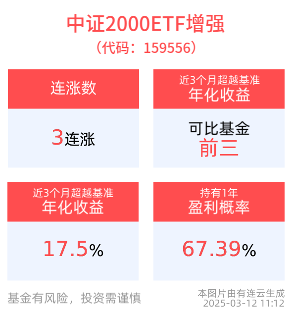 流动性充裕背景下小盘股行情有望持续，中证2000ETF增强(159556)、2000指数ETF(159521)涨近1%