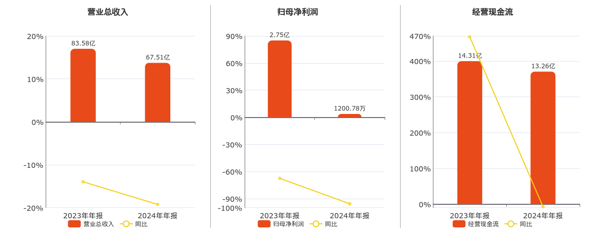 中科三环(000970.SZ)：2024年年报净利润为1200.78万元、同比较去年同期下降95.64%