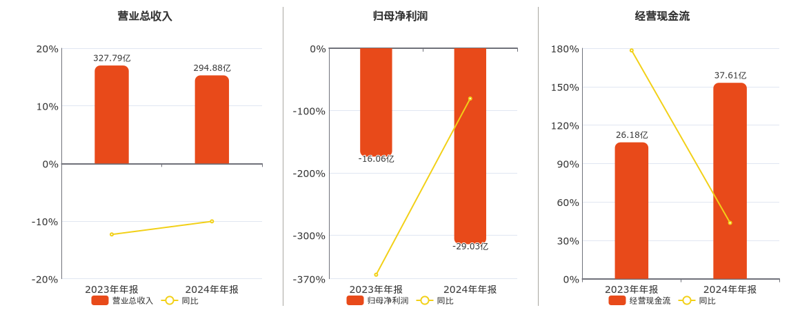 安道麦A(000553.SZ)：2024年年报净利润为-29.03亿元，同比亏损放大