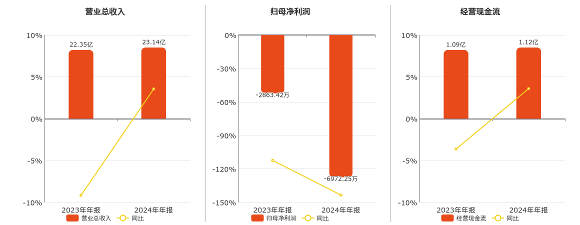 国风新材(000859.SZ)：2024年年报净利润为-6972.25万元，同比亏损放大