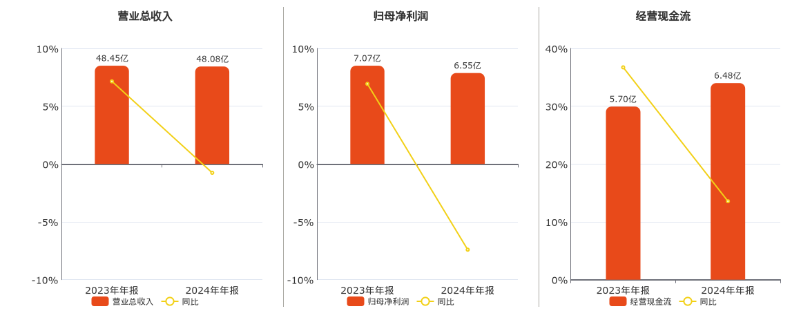 江海股份(002484.SZ)：2024年年报净利润为6.55亿元、同比较去年同期下降7.41%