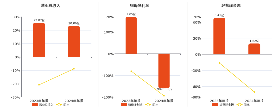 山东玻纤(605006.SH)：2024年年报净利润为-9893.05万元，同比由盈转亏