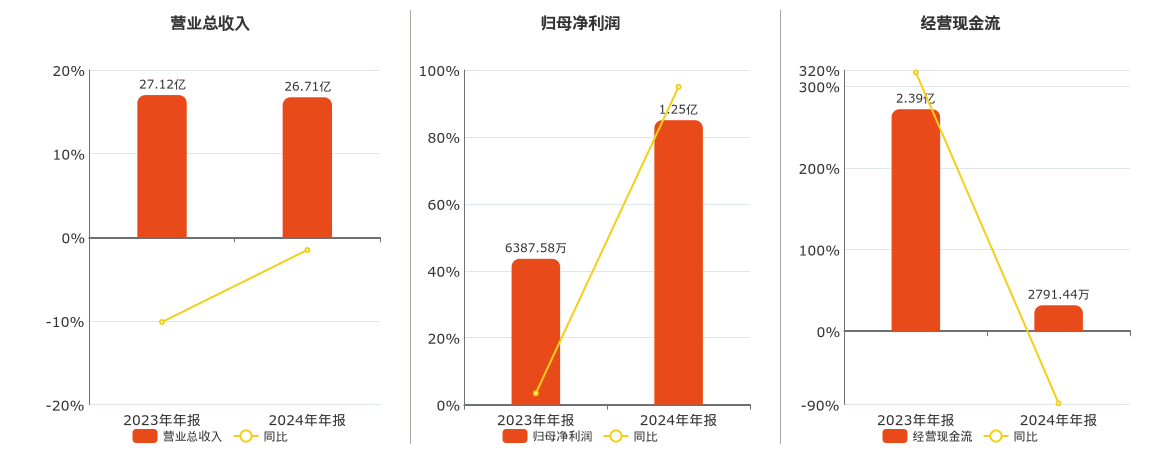 汇得科技(603192.SH)：2024年年报净利润为1.25亿元