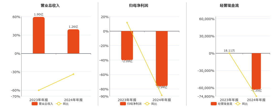 领湃科技(300530.SZ)：2024年年报净利润为-3.94亿元，同比亏损扩大