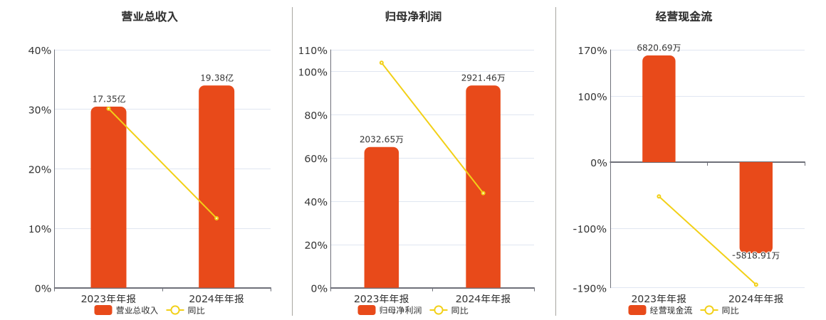 三丰智能(300276.SZ)：2024年年报净利润为2921.46万元