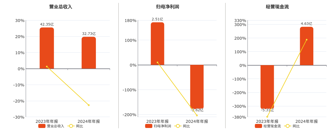 天能重工(300569.SZ)：2024年年报净利润为-2.62亿元，同比由盈转亏