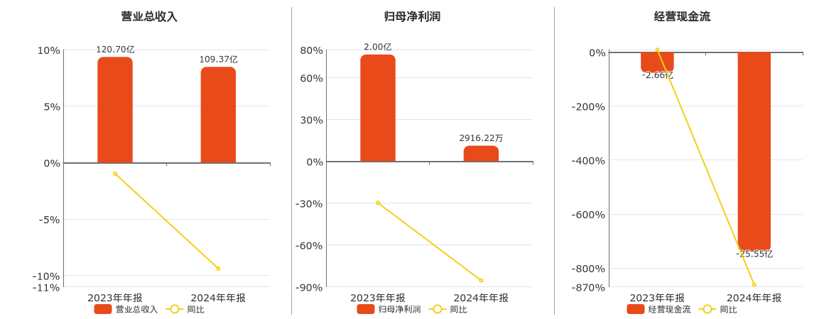 东风股份(600006.SH)：2024年年报净利润为2916.22万元、同比较去年同期下降85.42%