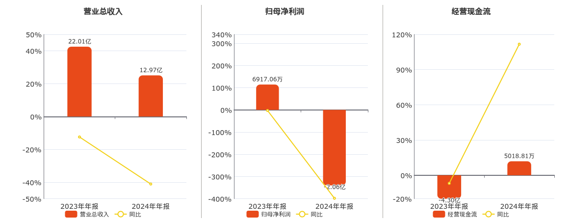 光电股份(600184.SH)：2024年年报净利润为-2.06亿元，同比由盈转亏