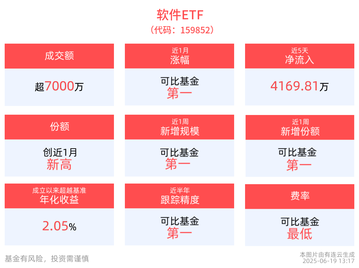 AI正在重塑软件开发流程，软件ETF(159852)单日“吸金”超2300万元，电科网安10cm涨停