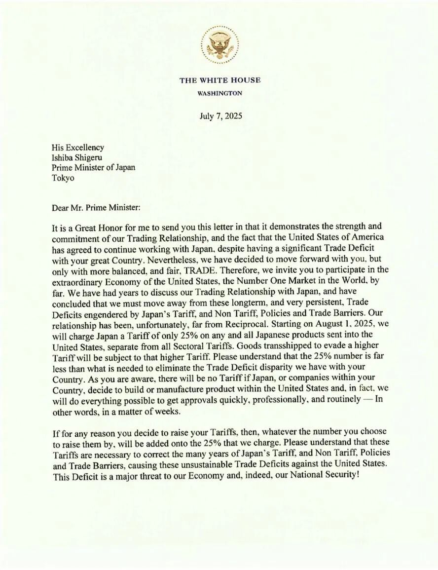 特朗普发出关税信，一切开始了