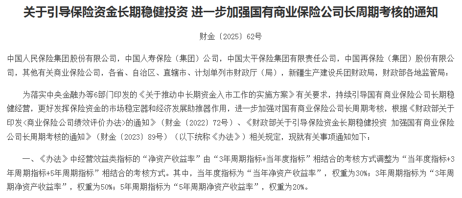 长周期考核机制进一步完善，险资入市再迎重磅利好
