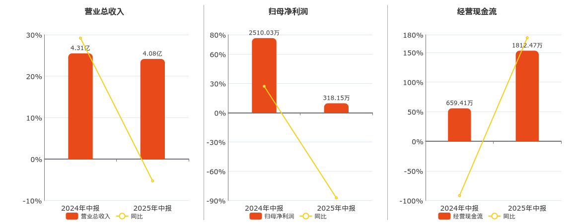 海正生材(688203.SH)：2025年中报净利润为318.15万元、同比较去年同期下降87.32%