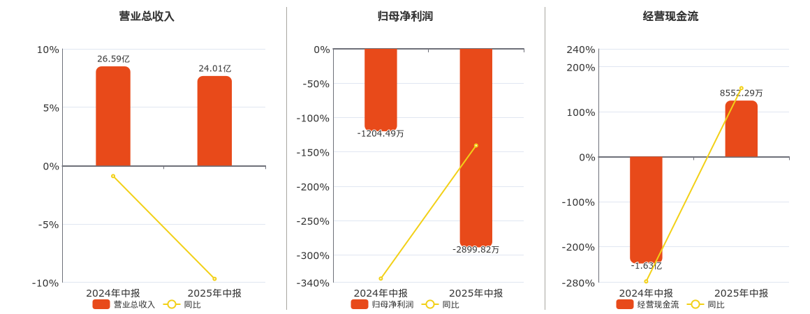海螺新材(000619.SZ)：2025年中报净利润为-2899.82万元，同比亏损扩大