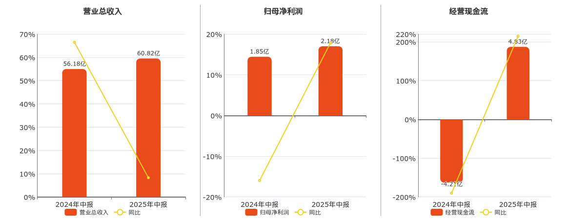 长信科技(300088.SZ)：2025年中报净利润为2.18亿元、同比较去年同期上涨17.84%