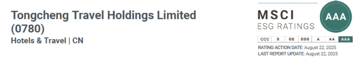 同程旅行MSCI ESG评级升至AAA最高评级