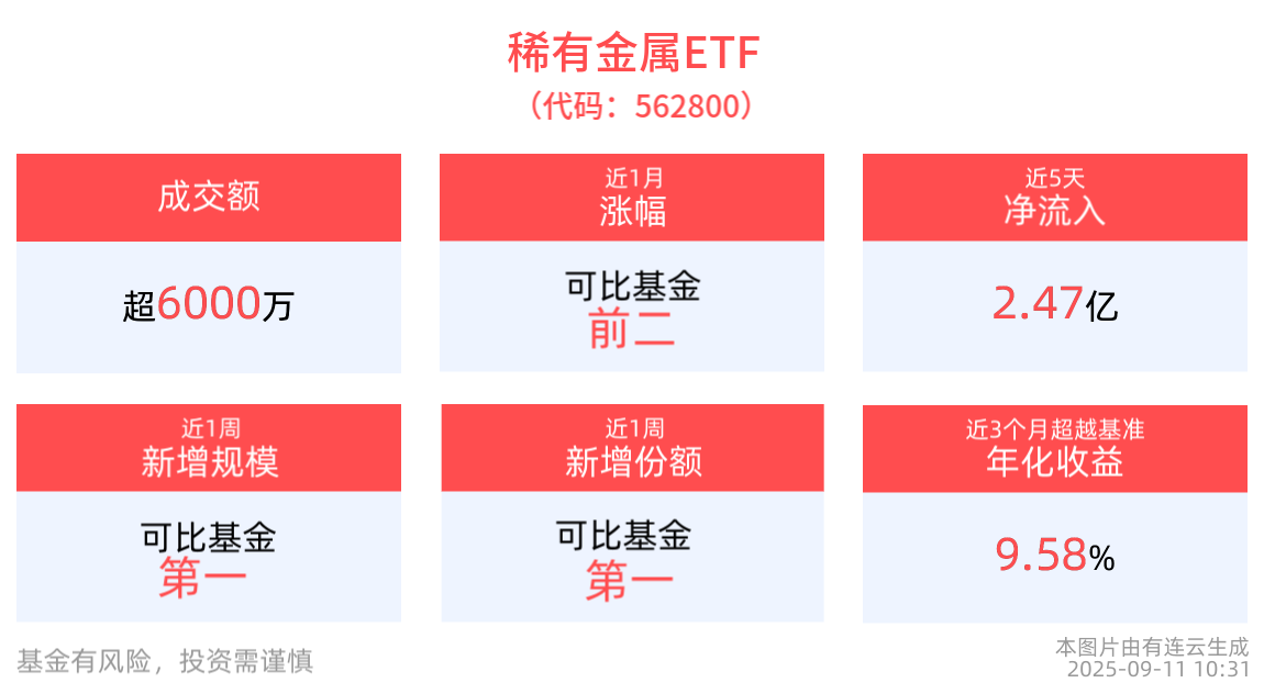 稀有金属板块配置价值凸显，稀有金属ETF(562800)盘中涨近1%，成分股铂科新材领涨