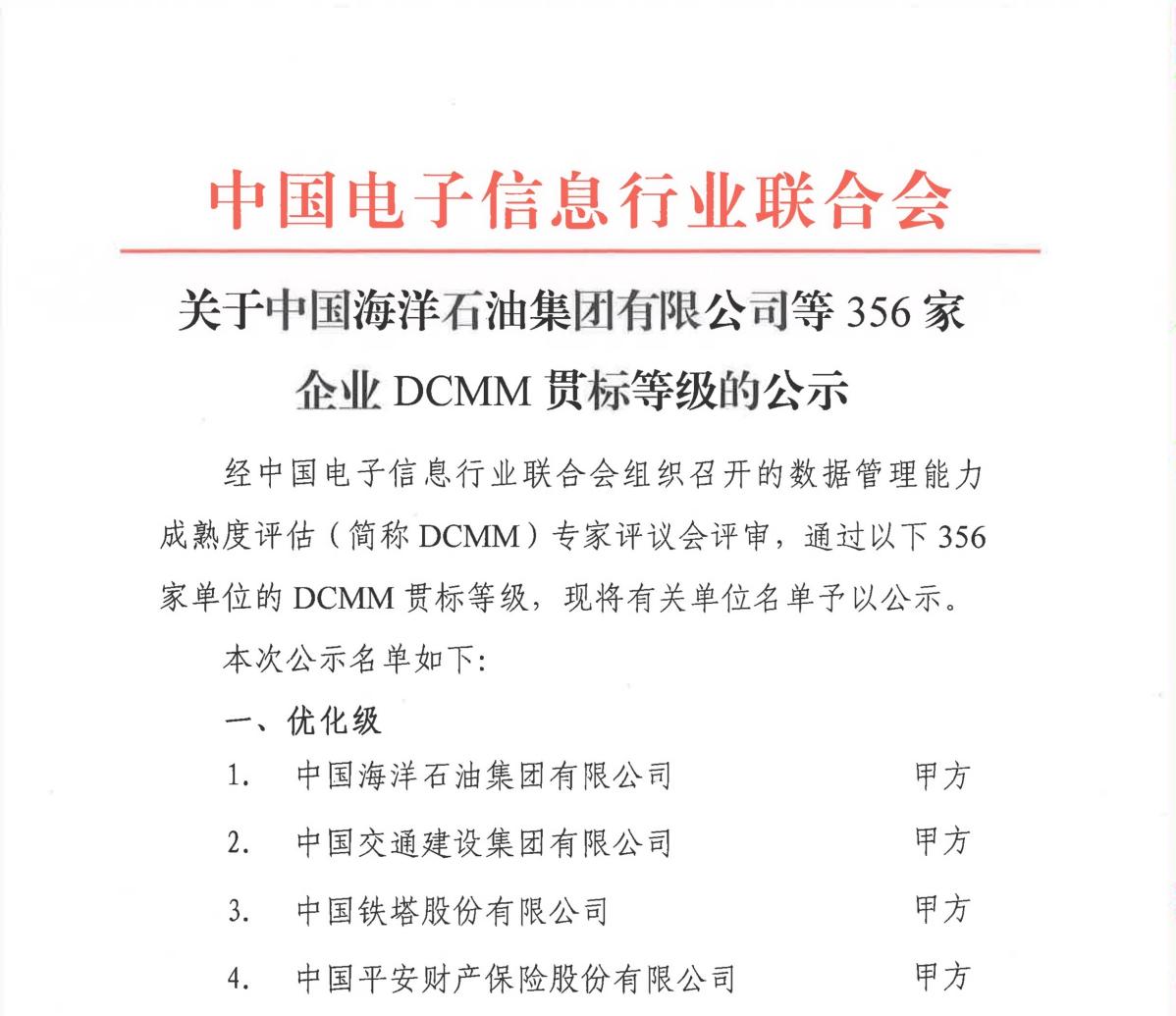 最高等级！平安产险获评国家数据管理能力成熟度（DCMM）5级认证
