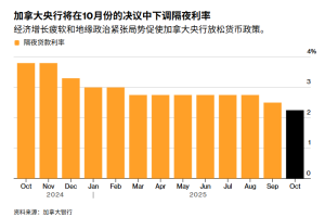 加拿大央行将利率下调至2.25%，称美国发起的贸易战是“结构性转型”，“削弱了加拿大的经济前景”