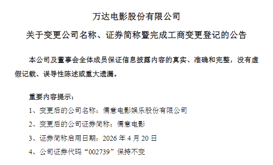 万达电影正式更名为儒意电影，85亿身价柯利明押注“超级娱乐空间”战略