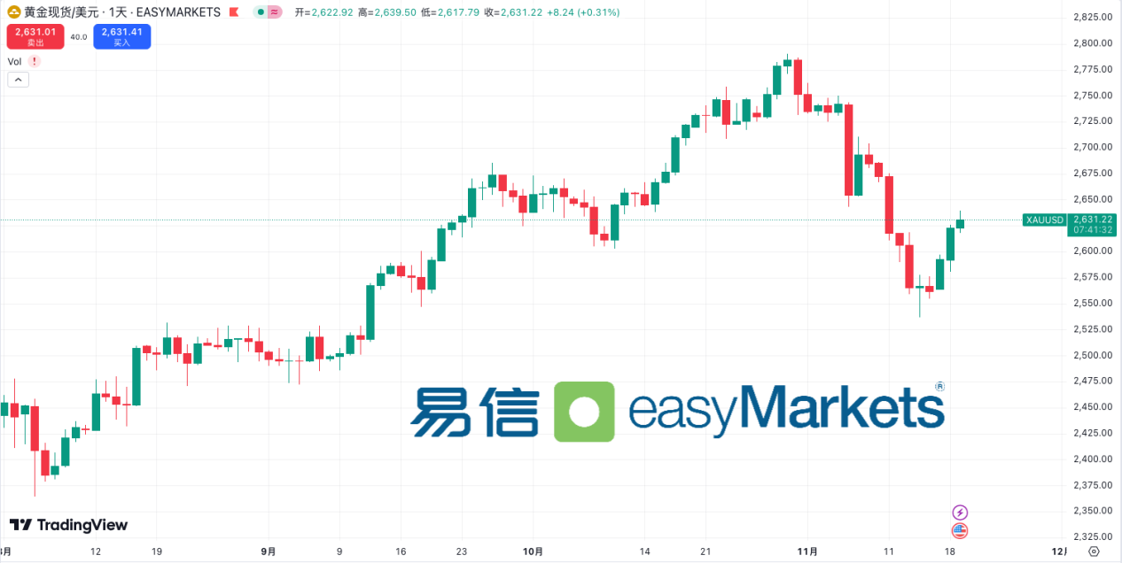 easyMarkets易信：全球市场避险情绪升温，黄金价格反弹至2630美元以上