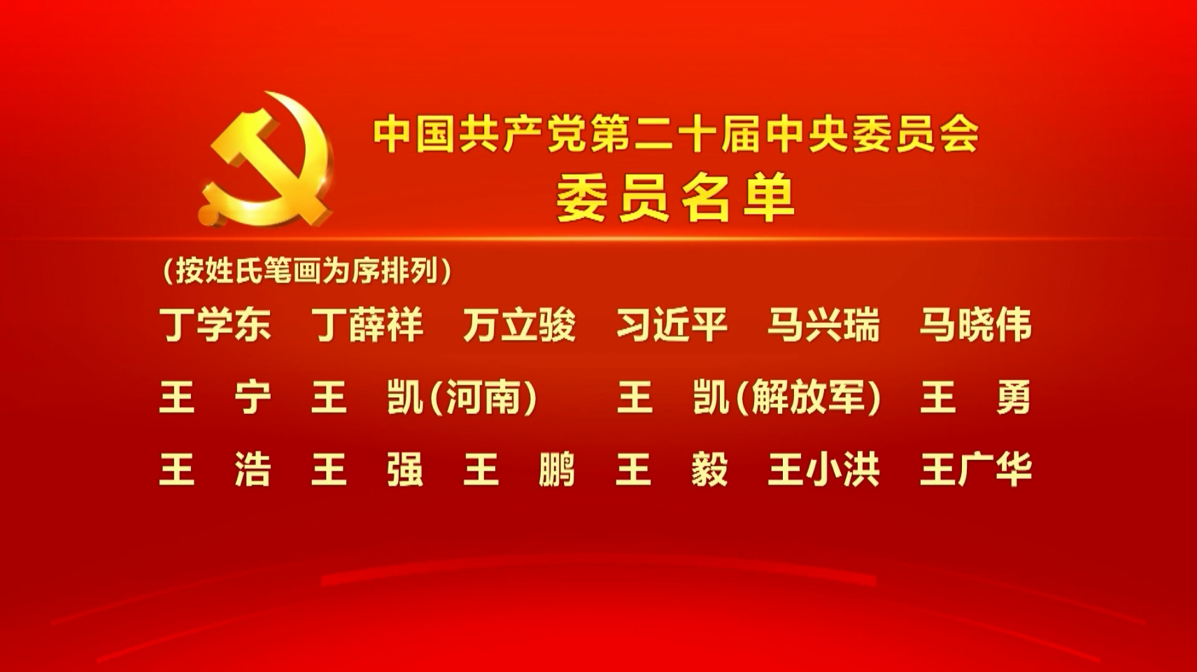 中国共产党第二十届中央委员会和中央纪委委员名单公布