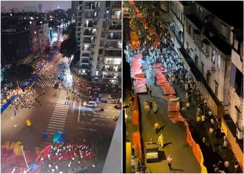 突发！广州民众爆发抗议：高呼“解封、解封、解封”口号、隔离墙和警车被推倒