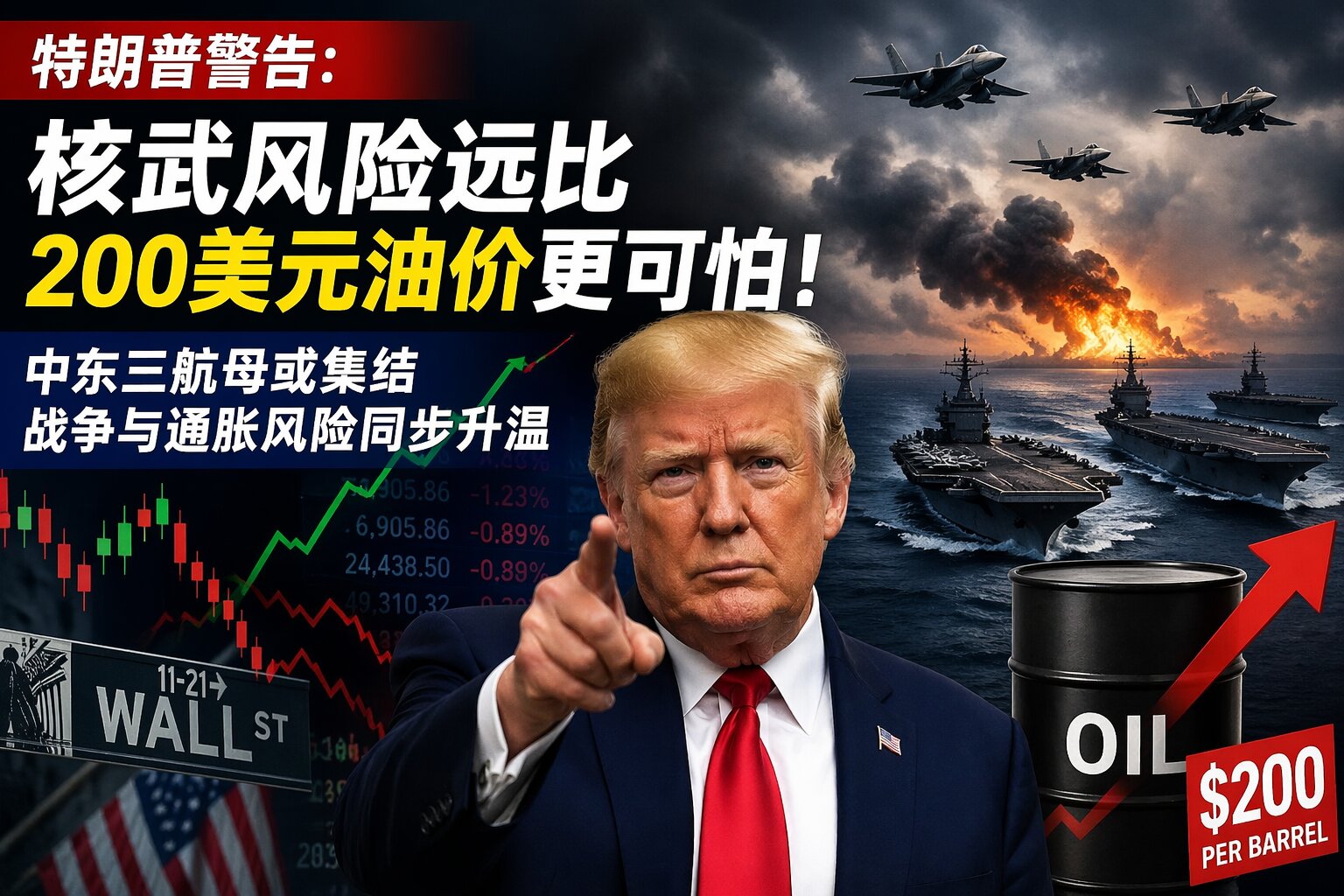 特朗普警告：核武器比200美元油价更糟糕！中东三航母或集结，战争与通胀风险升温