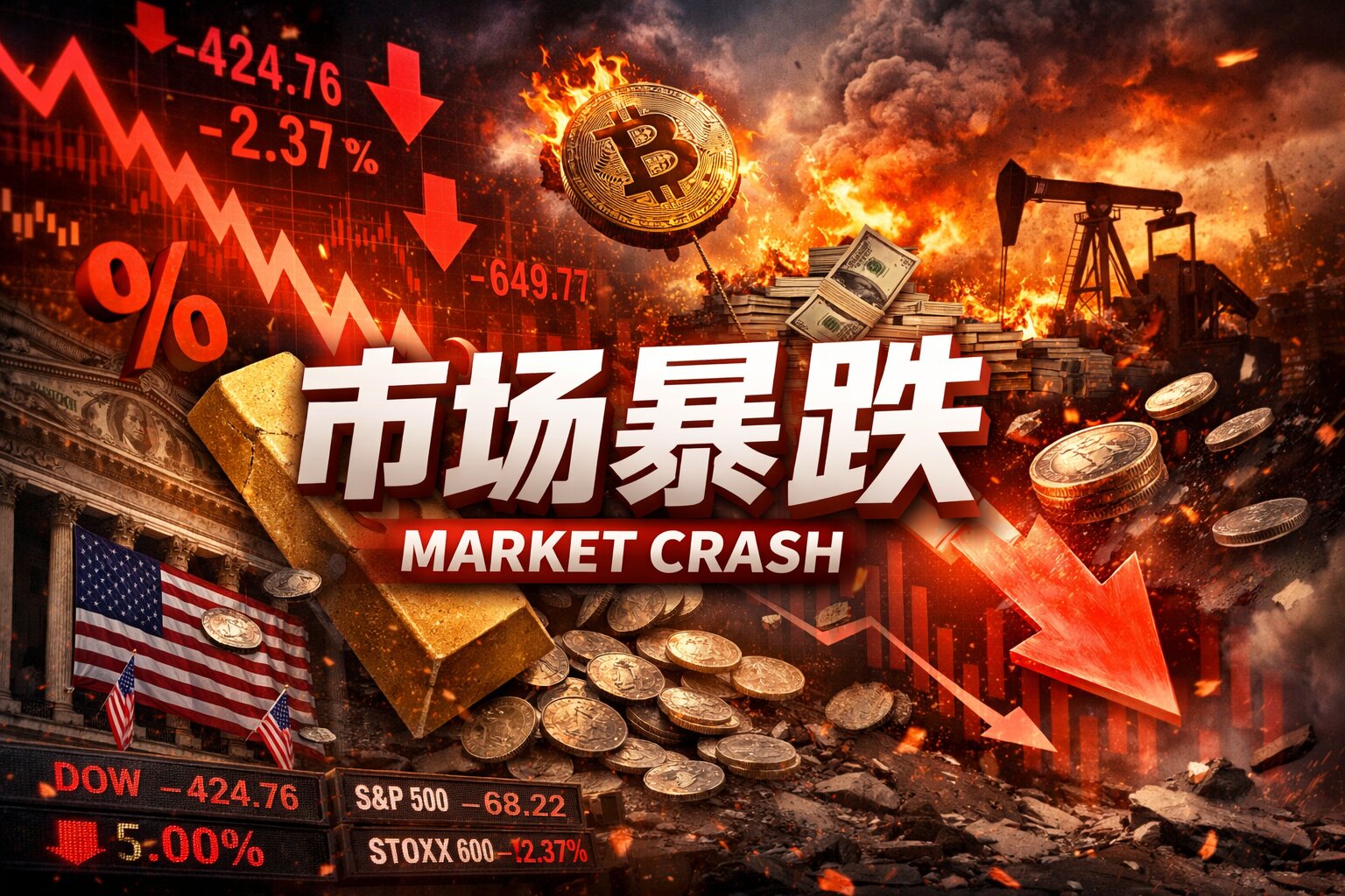 “经济敦刻尔克时刻”？全球市场全线杀跌：黄金狂泻6%、白银暴跌超10%，道指跌逾400点，比特币失守7万美元